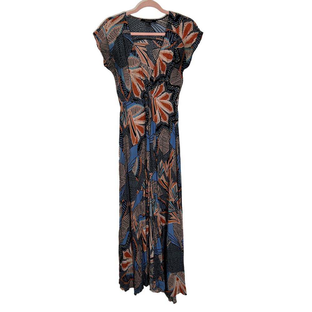 Forever 21 Boho Floral Tropical Flowy Short Cap Sleeves Maxi Sun Dress Size‎ S